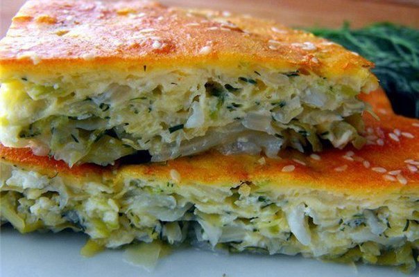 Заливной пирог с капустой на кефире