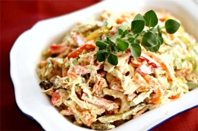 Салат с ветчиной и овощами «Зелёный тортик»