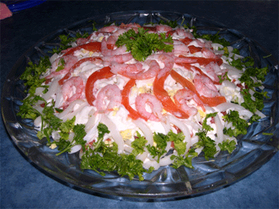 Салат из кальмаров консервированных с зеленым луком